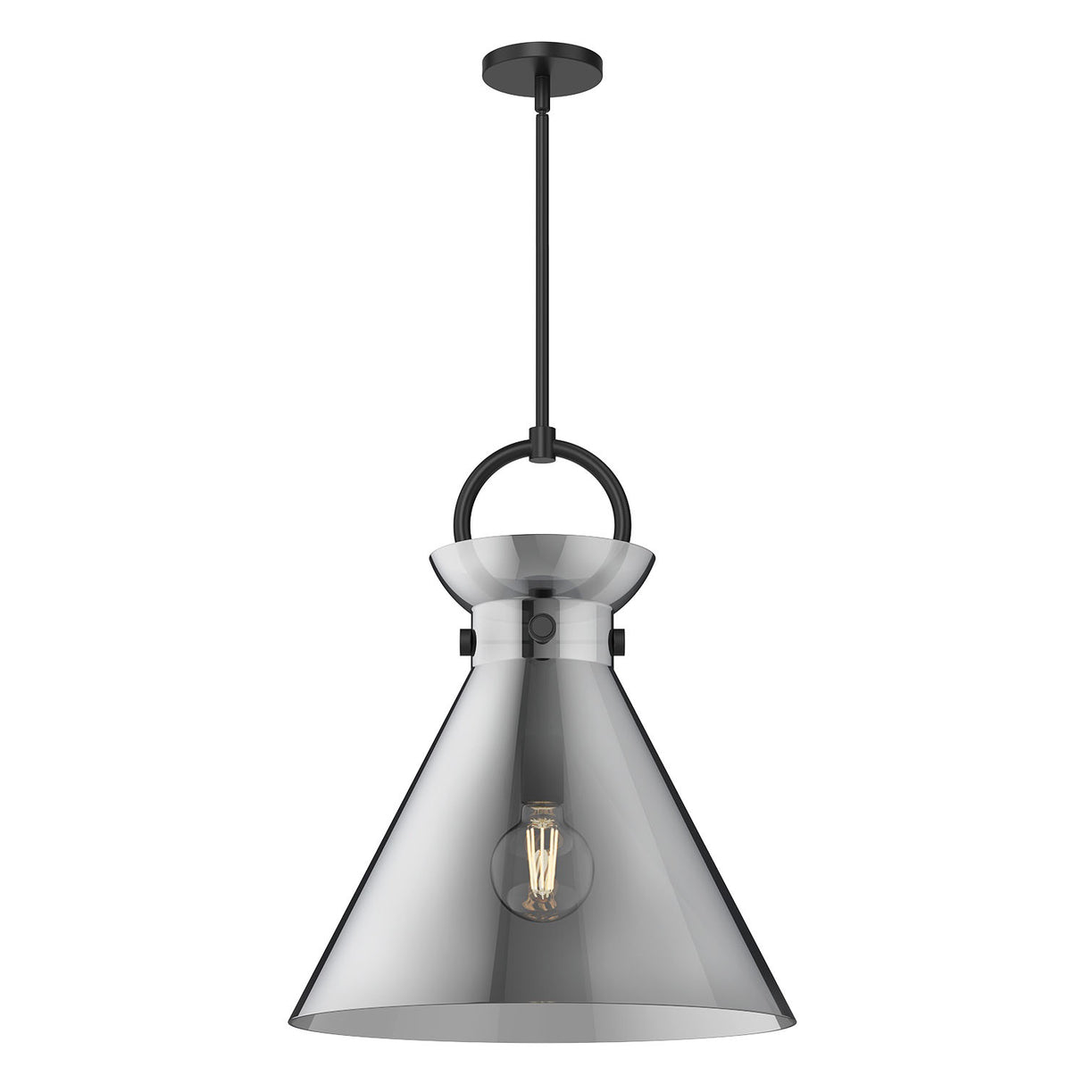 Aris Large Pendant 18", Matte Black and Smoke Glass