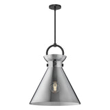 Aris Large Pendant 18", Matte Black and Smoke Glass