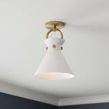Aris Semi-Flush 9" Aged Brass and Milk Glass for Modern home with White walls