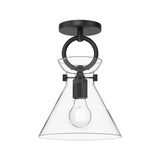 Aris Semi-Flush 9", Matte Black and Clear Glass