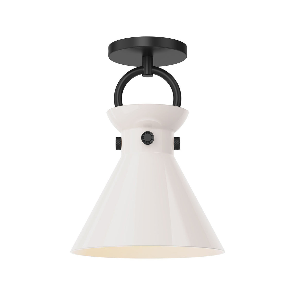 Aris Semi-Flush 9", Matte Black and Milk Glass