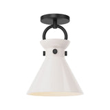Aris Semi-Flush 9", Matte Black and Milk Glass