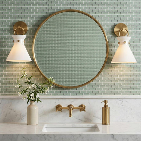 Aris Wall Sconce 13", Aged Brass and Milk Glass
