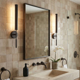 Linden LED Wall Sconce 26", Urban Bronze for Modern home with Beige Tile
