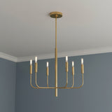 Thayer 6 Light Chandelier 24" Modern Brass for Modern home with Blue walls