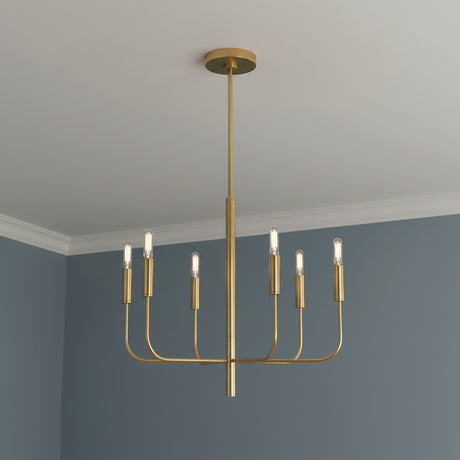 Thayer 6 Light Chandelier 24" Modern Brass for Modern home with Blue walls