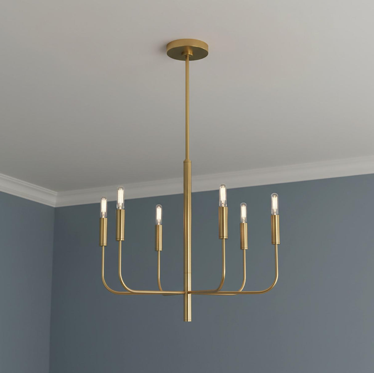 Thayer 6 Light Chandelier 24" Modern Brass for Modern home with Blue walls
