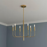 Thayer 6 Light Chandelier 24" Modern Brass for Modern home with Blue walls