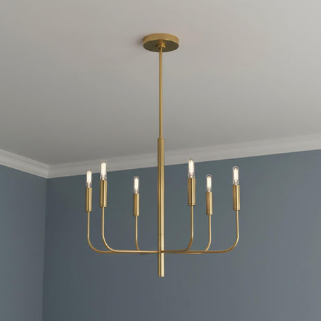Thayer 6 Light Chandelier 24" Modern Brass for Modern home with Blue walls