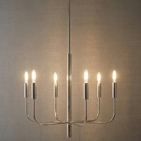 Thayer 6 Light Chandelier 24", Polished Nickel for Modern home with Gray textured walls