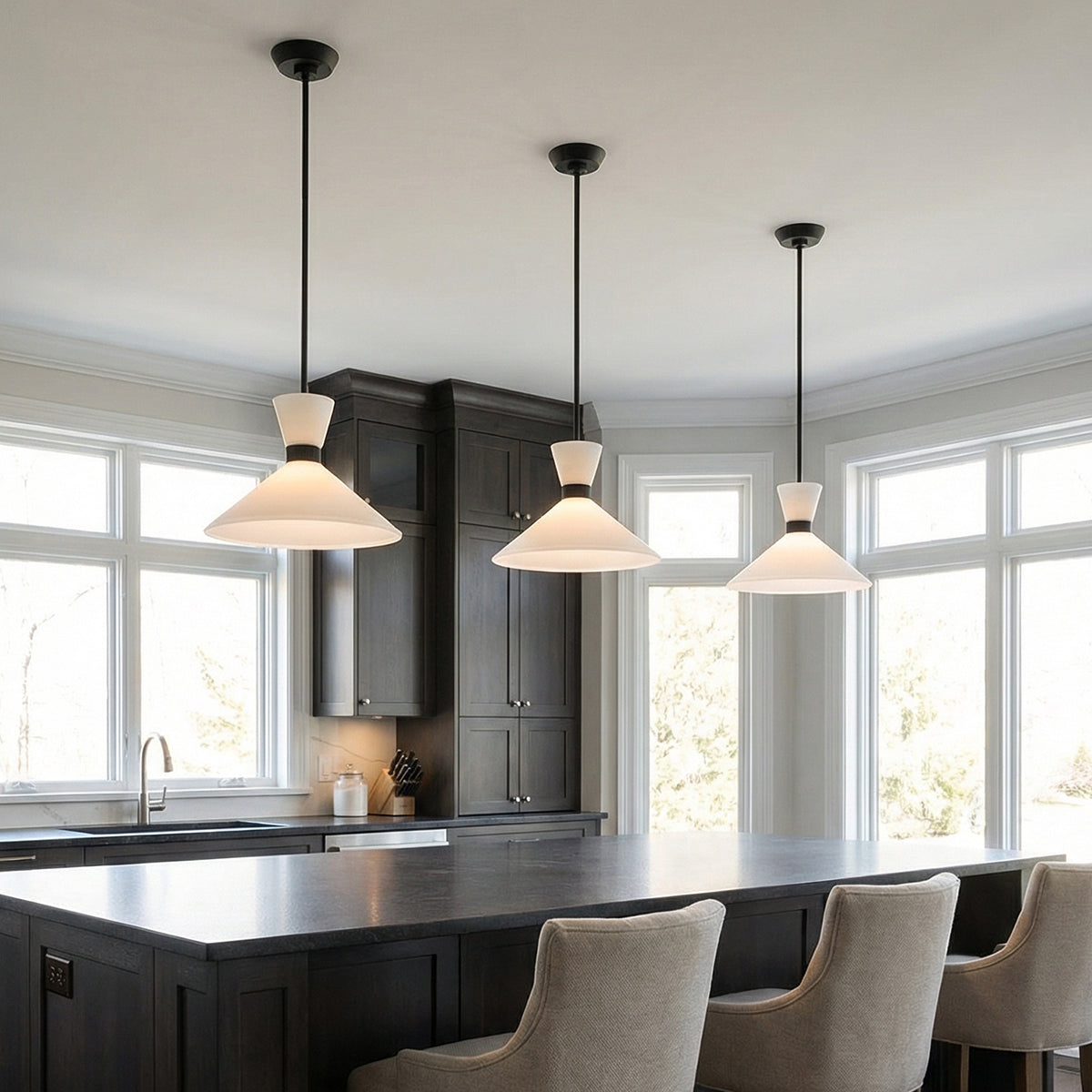 Issa Pendant 15, Matte Black for Modern Farmhouse home with Dark Wood