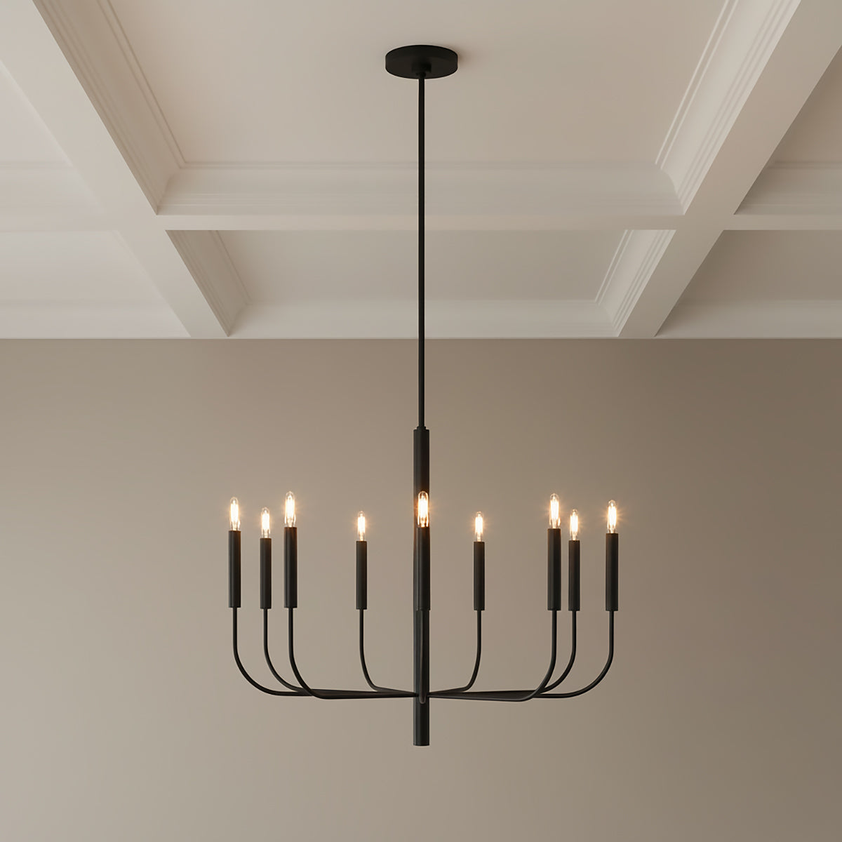 Thayer 9 Light Chandelier 30" for Modern or Transitional home with White Coffered Ceiling