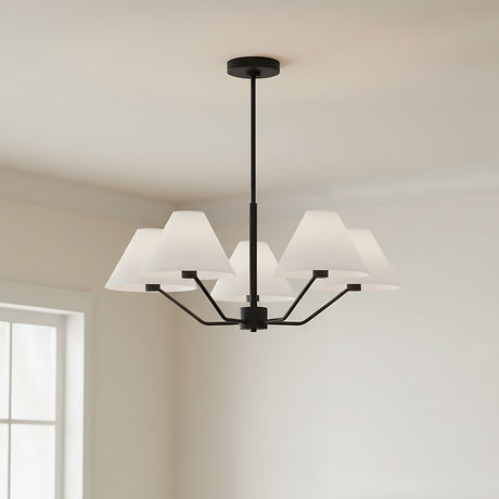 Wallace 5 Light Chandelier 30", Matte Black for Modern home with White Walls
