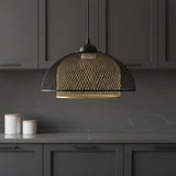 Tate LED Pendant 16", Matte Black and Brass for Modern home with Dark Gray Shiplap