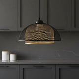 Tate LED Pendant 16", Matte Black and Brass