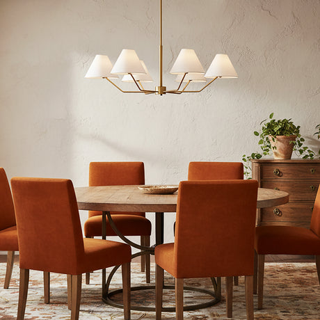 Wallace 6 Light Chandelier 38", Satin Brass for Transitional home with Textured Beige Walls