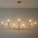 Thayer 9 Light Chandelier 48", Modern Brass for Modern home with Gray Textured Walls