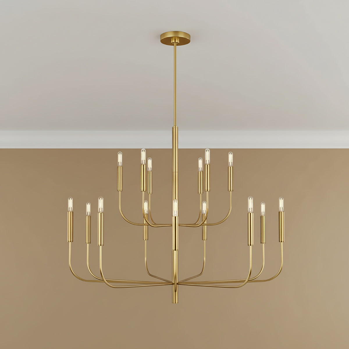 Thayer 15 Light Two-Tier Chandelier 49" for Modern home with Beige walls