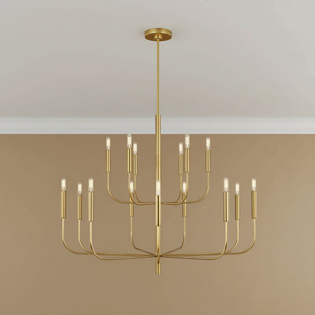 Thayer 15 Light Two-Tier Chandelier 49" for Modern home with Beige walls