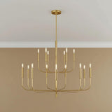 Thayer 15 Light Two-Tier Chandelier 49", Modern Brass