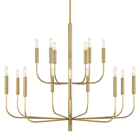 Thayer 15 Light Two-Tier Chandelier 49", Modern Brass