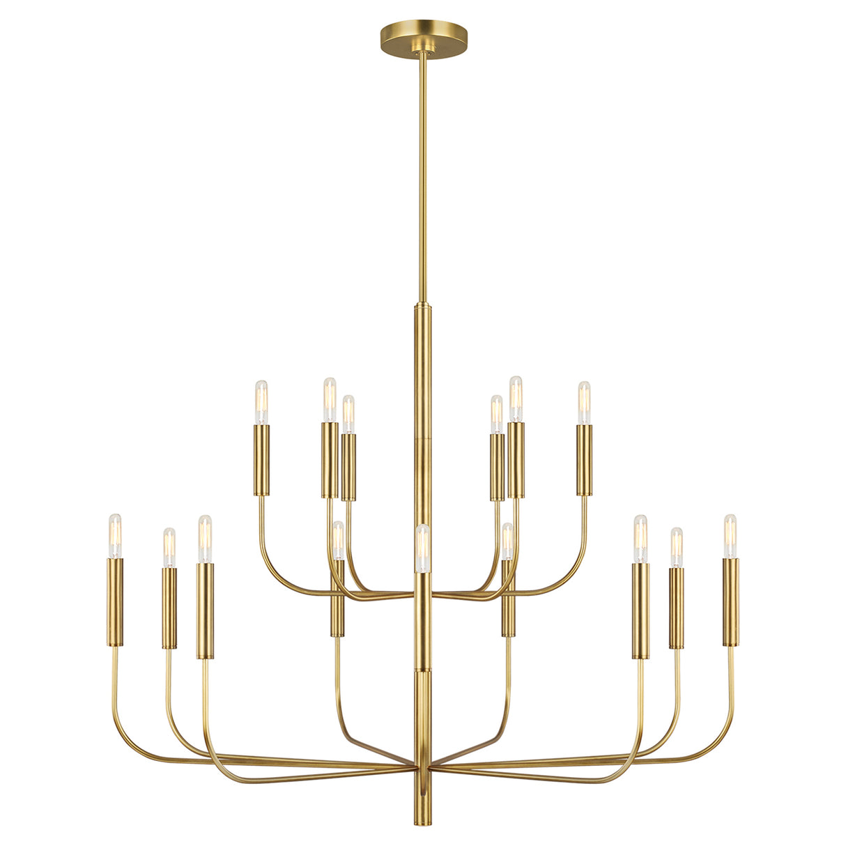 Thayer 15 Light Two-Tier Chandelier 49", Modern Brass