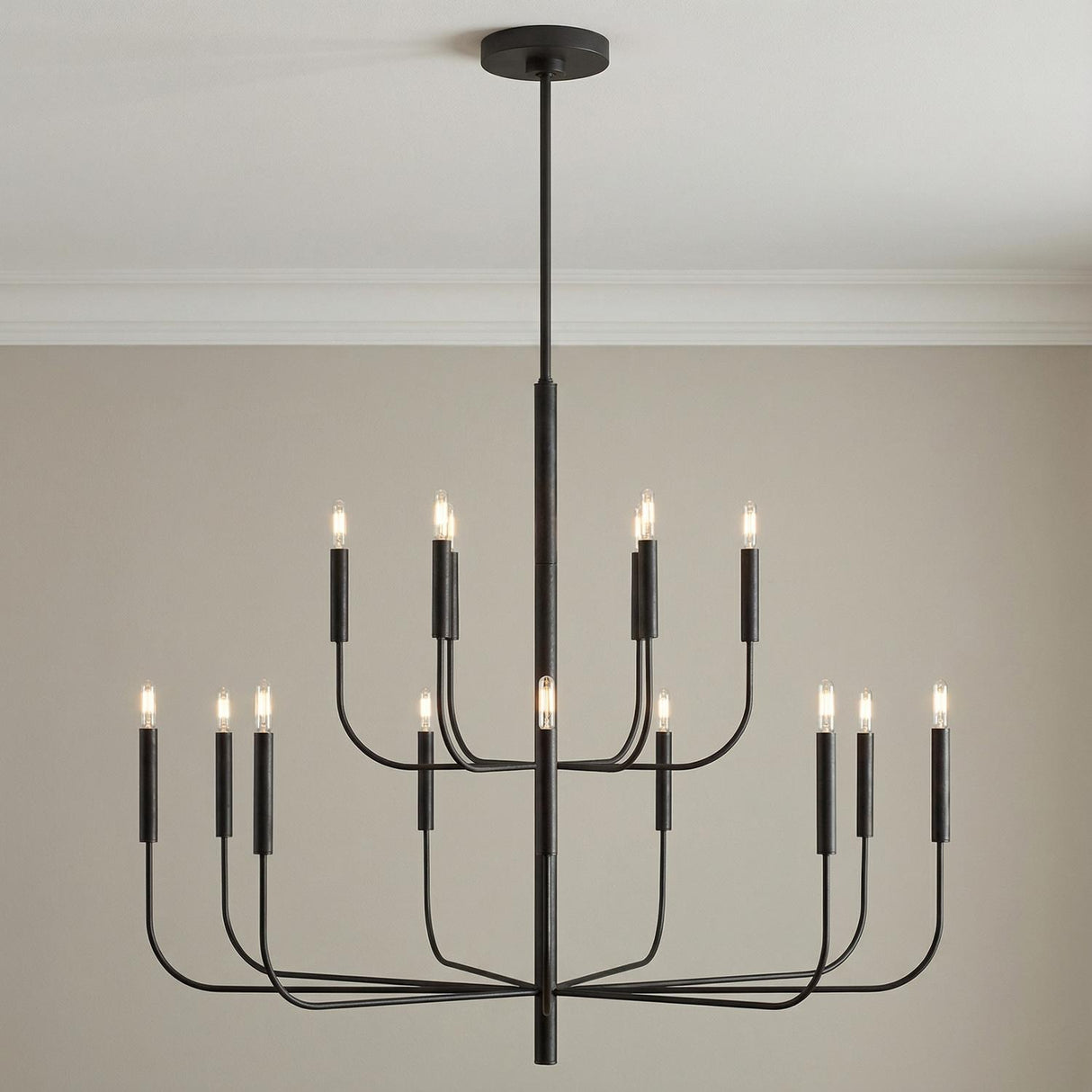 Thayer 15 Light Two-Tier Chandelier 49", Antique Iron