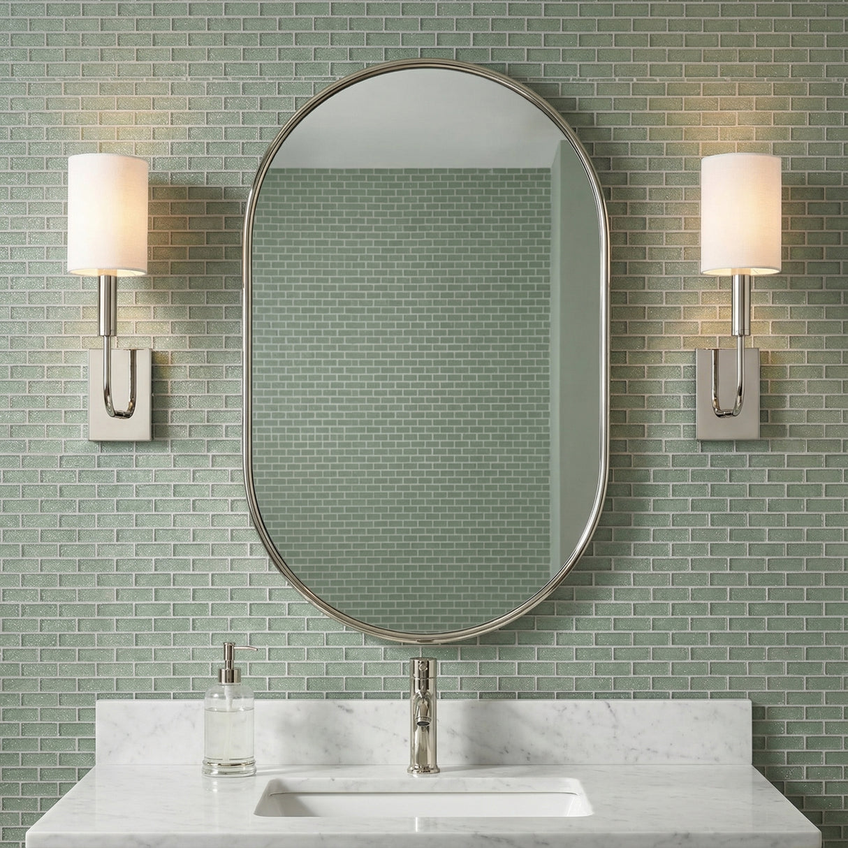 Thayer Wall Sconce 14", Polished Nickel for Modern home with White Marble