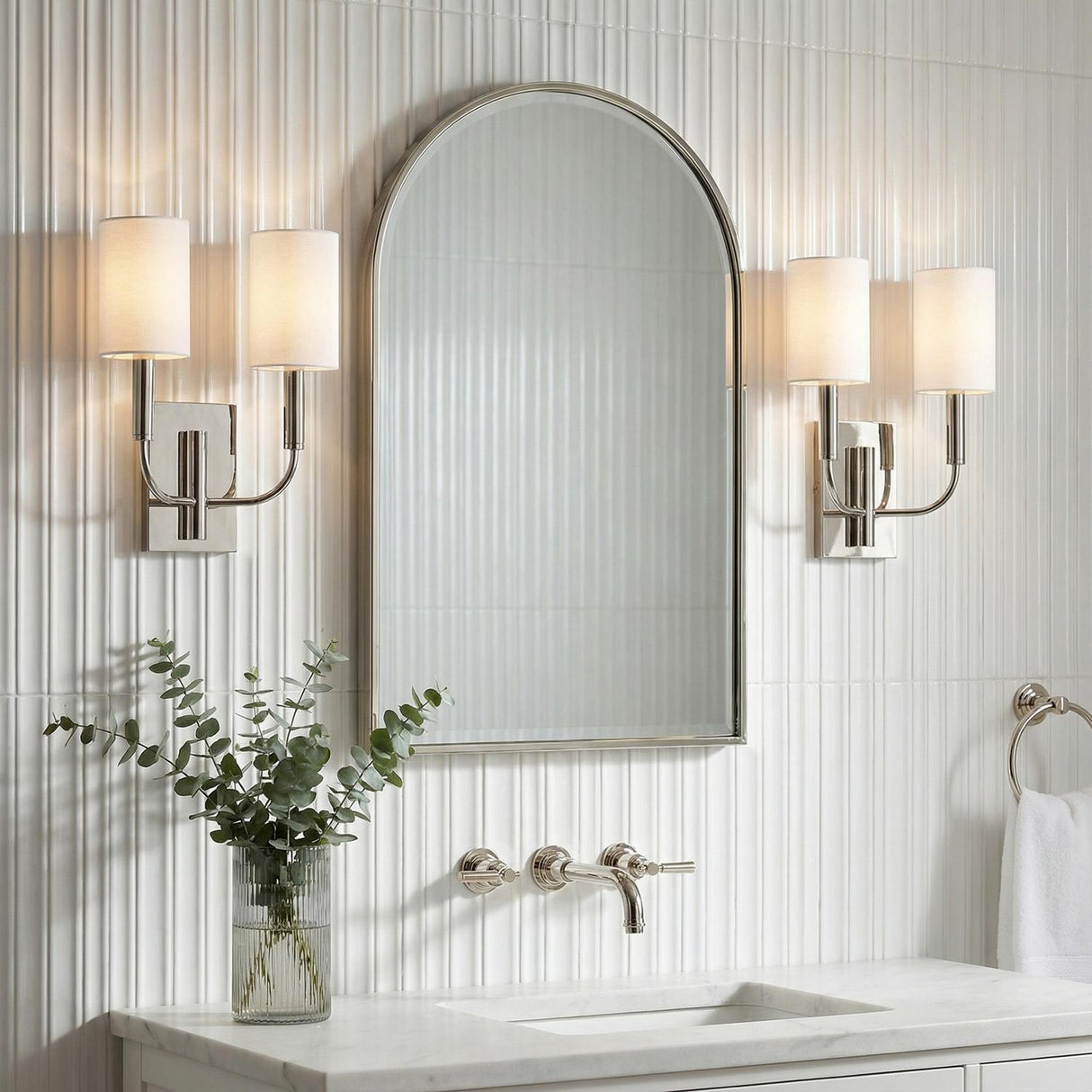 Thayer Double Wall Sconce 14", Polished Nickel