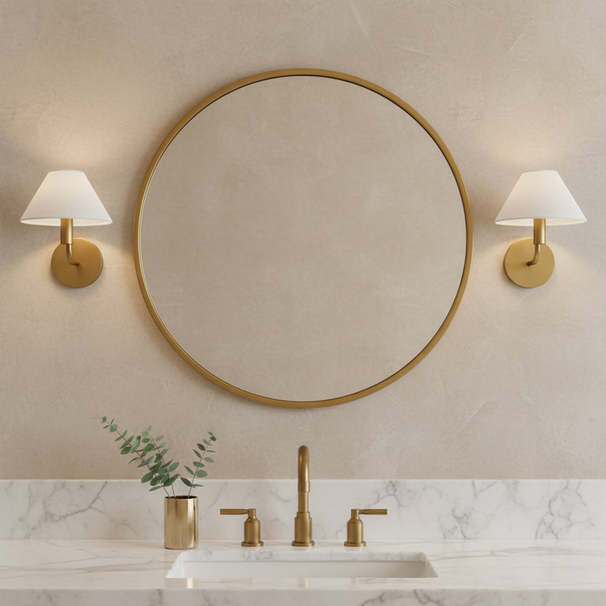 Altair Wall Sconce 10" Modern Brass for Modern home with Beige Walls