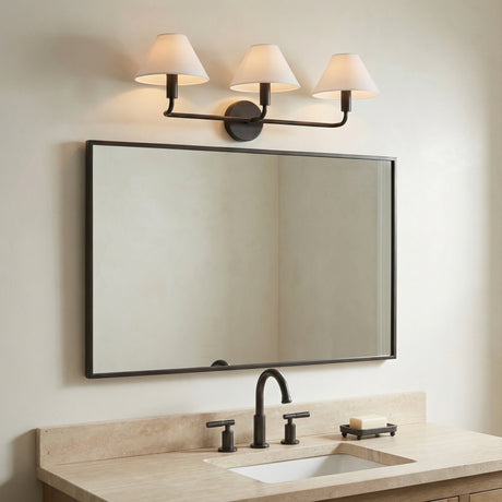 Altair 3 Light Vanity, Aged Iron for Transitional home with Beige Siding