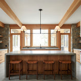 Altair Linear Pendant 54, Aged Iron for Modern Farmhouse home with Natural Wood