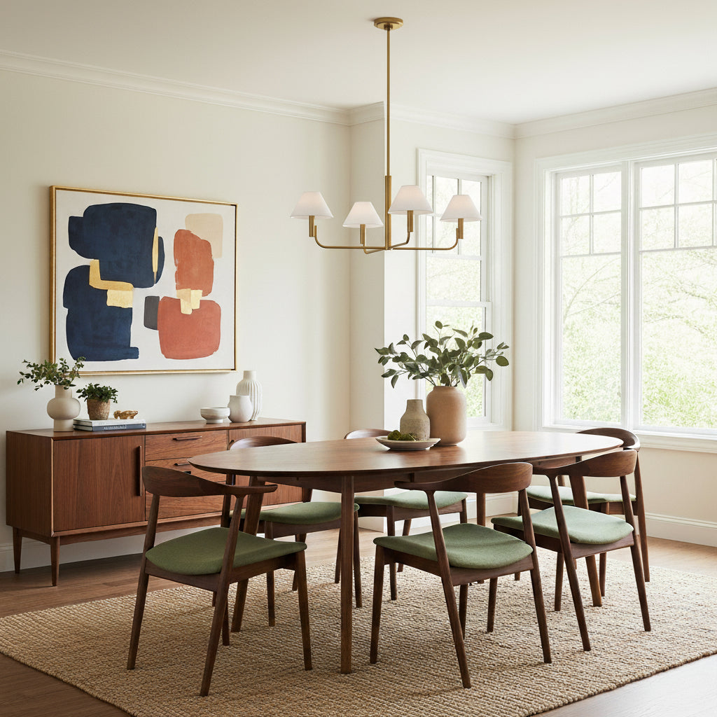 Altair 4 Light Chandelier 34" Modern Brass for Modern home with Warm Beige Walls