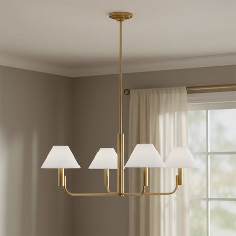 Altair 4 Light Chandelier 34", Modern Brass for Transitional home with Warm Beige Walls