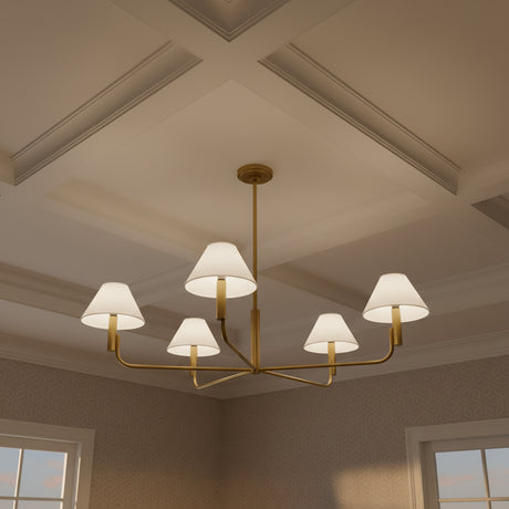 Altair 5 Light Chandelier 40", Modern Brass for Traditional home with Beige wallpaper