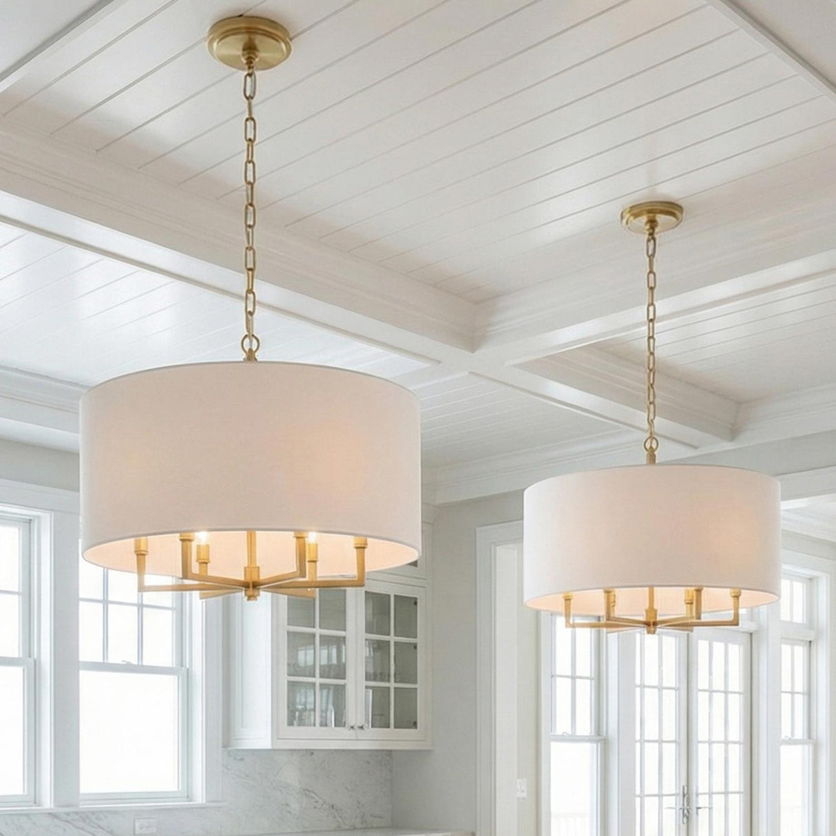 Andrew 6 Light Pendant 25" for Transitional home with White Wood