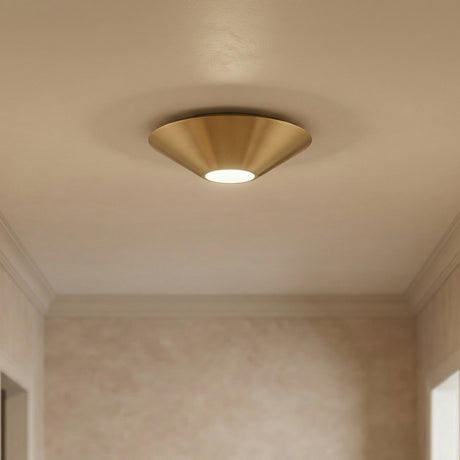 Belvin LED Flush Mount 12", Modern Brass in a Modern entryway with textured walls.