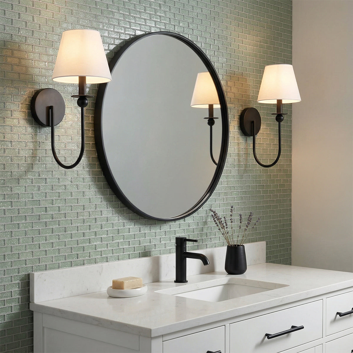 Anise Wall Sconce 15", Matte Black for Transitional home with White Vanity