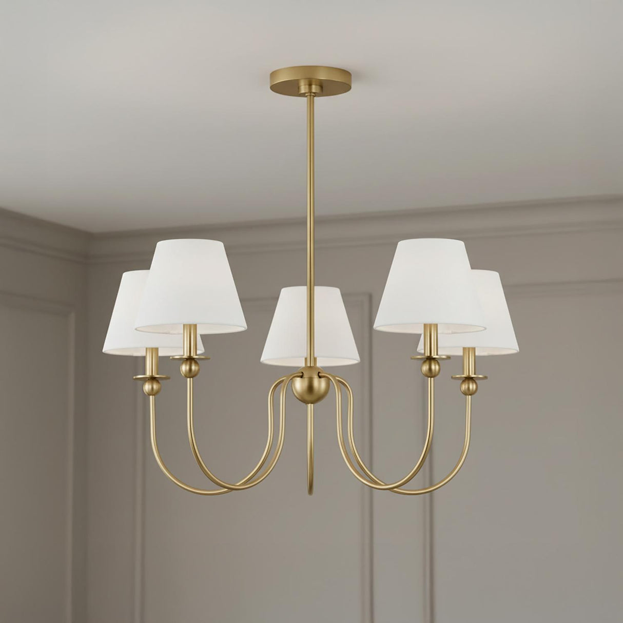 Anise 5 Light Chandelier 30", Satin Brass