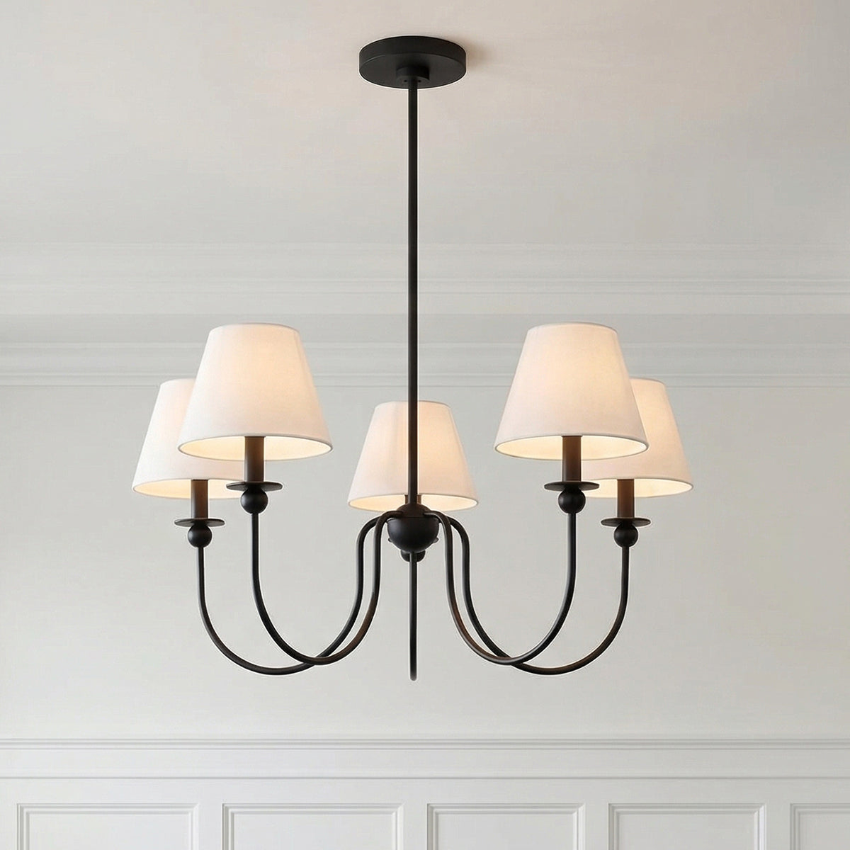 Anise 5 Light Chandelier 30" for Modern Farmhouse home with White Wood Panel