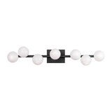 Veya 7 Light Wall Sconce 32", Aged Iron and Milk Glass