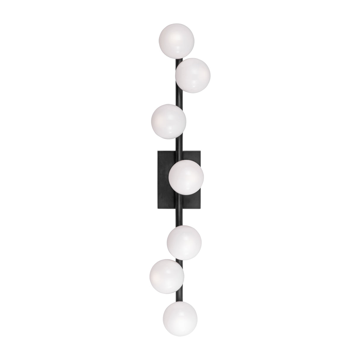 Veya 7 Light Wall Sconce 32", Aged Iron and Milk Glass