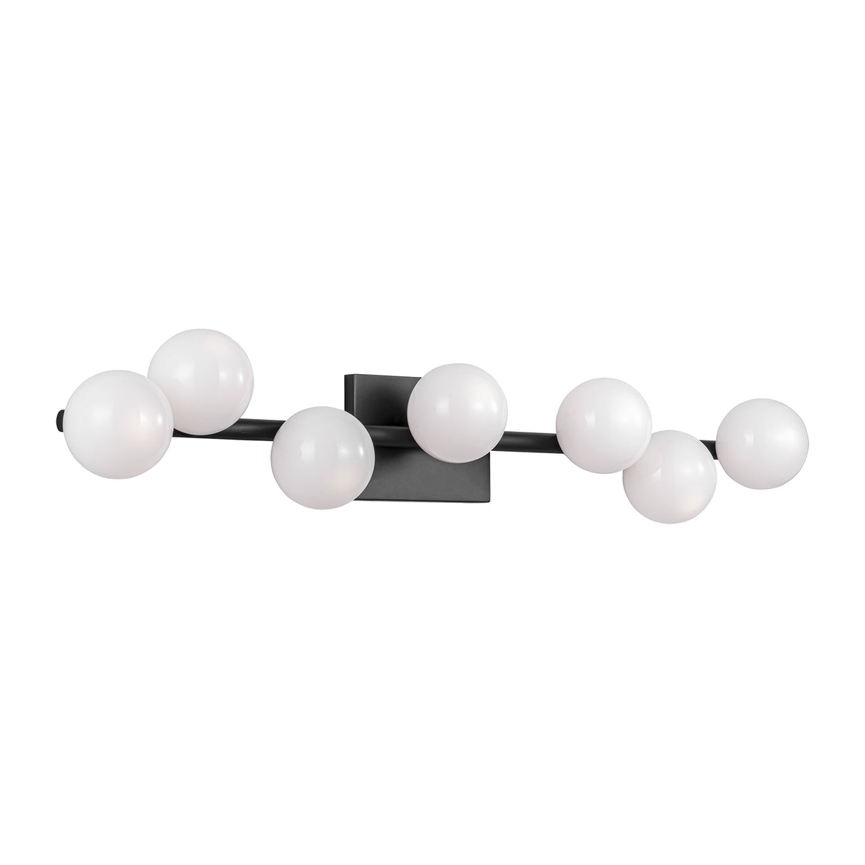 Veya 7 Light Wall Sconce 32", Aged Iron and Milk Glass