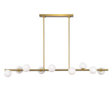 Veya 9 Light Linear Chandelier 49", Modern Brass and Milk Glass
