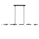 Veya 9 Light Linear Chandelier 49", Aged Iron and Milk Glass