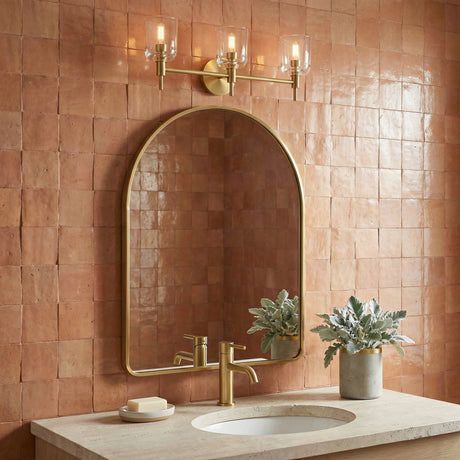 Emrys 3 Light Vanity, Modern Brass for Transitional home with Terracotta Tile