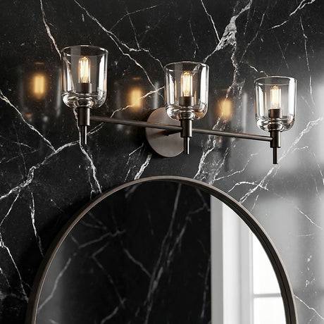 Emrys 3 Light Vanity, Aged Iron for Modern home with Black Marble