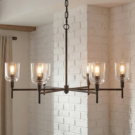 Emrys 5 Light Chandelier 36" for Modern Farmhouse home with White Brick