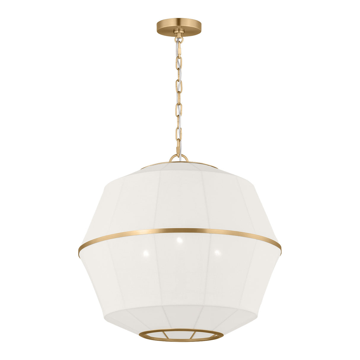 Birch Medium Pendant 22", Modern Brass and White Linen