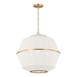 Birch Medium Pendant 22", Modern Brass and White Linen